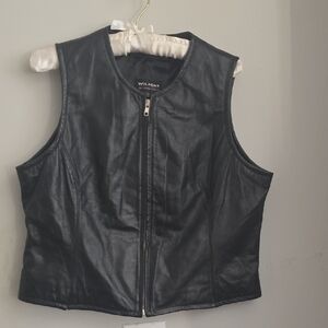 Wilson Women's Black Moto Leather Vest Size XL Bikercore Grunge